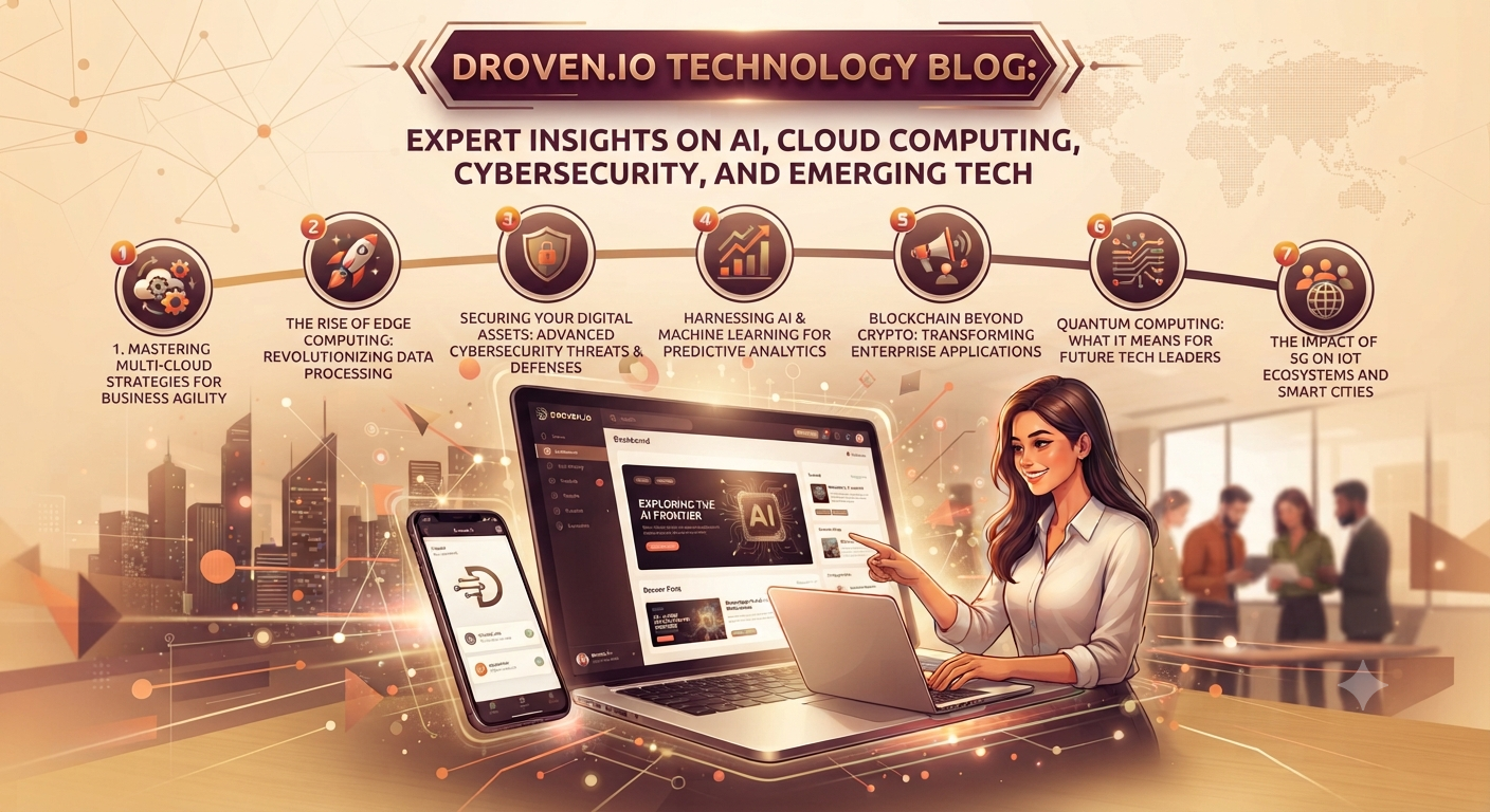 Droven.io Technology Blog: Modern technology dashboard featuring AI, cloud computing, cybersecurity, and emerging technology insights.
