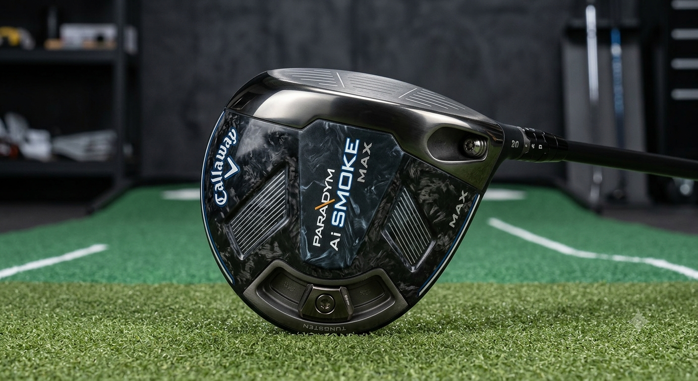 Callaway Paradym Ai Smoke Max fairway wood showing sole design and tungsten weight cartridge.