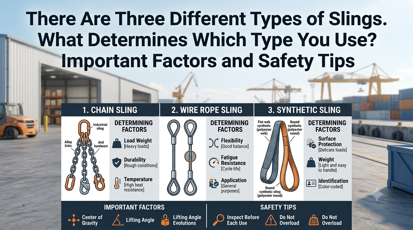 There Are Three Different Types of Slings. What Determines Which Type You Use? featuring sling types, load capacity, lifting angles, inspection, and safety practices.