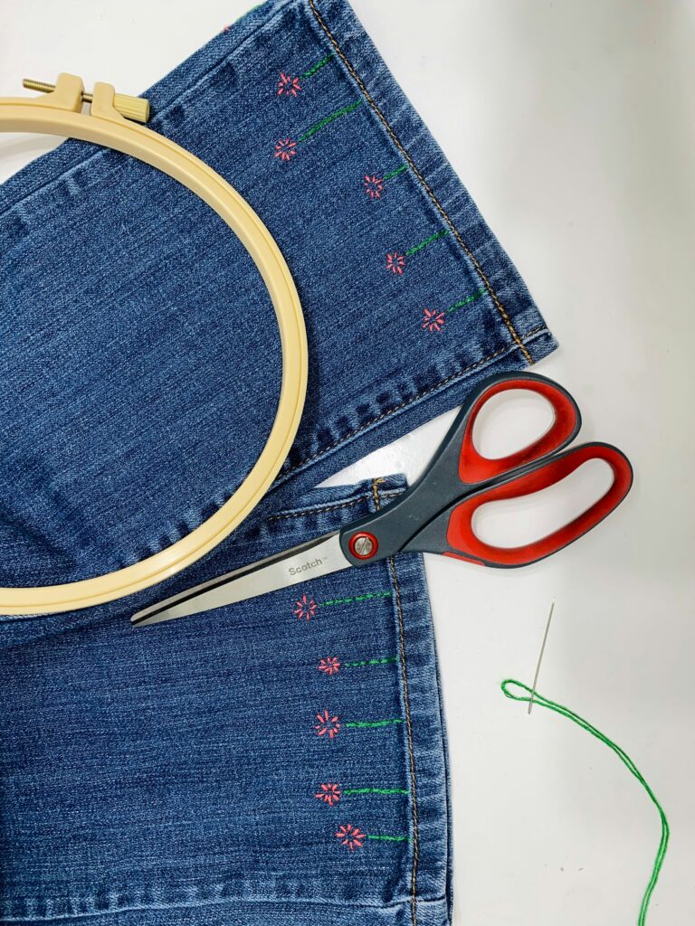 How to Hem Jeans by Hand guide to shortening denim, marking the hemline, folding fabric, secure stitching, and professional finishing.